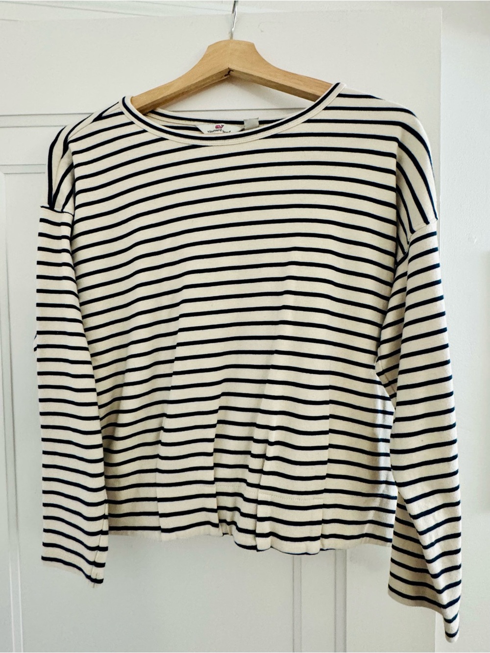 Vineyard Vines Navy & Cream Striped Long-Sleeve Boatneck Top